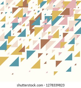 Abstract geometric background - multicolor triangles pattern. Vector illustration. Pastel blush pink and mustard yellow colors. Pastel colored triangles mosaic tessellation.