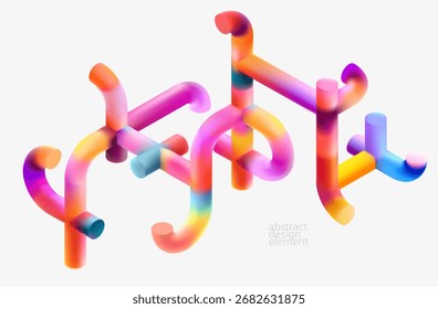 Abstract geometric background of Multicolored 3D cylinders. Vector composition of isometric shapes.