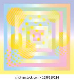 Abstract geometric background of multilayer square and round shapes in pastel light blue pink color gradient. Vector template for background design for wallpapers, web pages, textiles, posters.