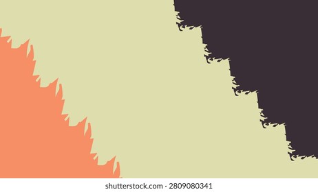 Abstract geometric background with muted orange diagonal section pale cream middle dark grayish purple jagged fractal edges vector design