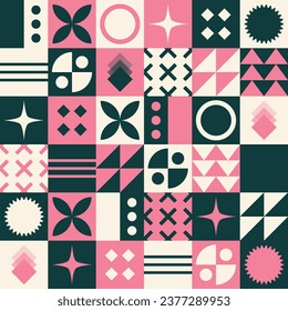 Abstract Geometric Background. Neo Geo Pattern. Abstract Pattern Trendy with Square and Round Colored. Neo Geo Seamless Pattern Design Can Be Used For Wrapping Paper, Packaging, Wallpaper, Cover, post