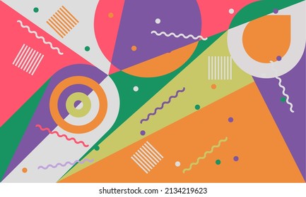Abstract geometric background, neo memphis style, with colorful random confetti pattern composition, simple pattern for your design background.