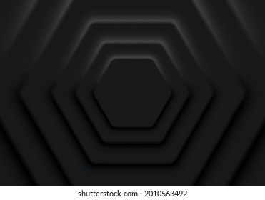 Abstract geometric background, neomorphic design, dark hexagons shape