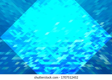 Abstract geometric background. Neon cyan blue digital mosaic backdrop. Low poly abstraction screen resolution. Trendy vector background for website or cover. Modern polygonal banner or card template