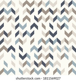 Abstract geometric background in neutral colors. Seamless vector pattern. Brown taupe, navy blue and teal natural colors. Fashion fabric patchwork design. Simple geometry chevron pattern