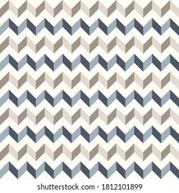 Abstrakter geometrischer Hintergrund in neutralen Farben. Nahtloses Vektormuster. Brauner Taupe, marineblau und teal natürliche Farben. Fashion-Stoff-Flickenteppich-Design. Einfache Geometrie-Chevron-Muster