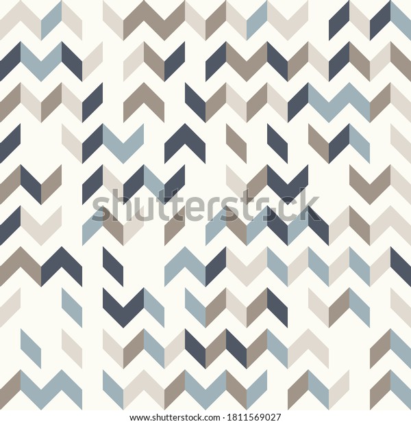 Abstract geometric background in neutral colors.\
Seamless vector pattern. Brown taupe, navy blue and teal natural\
colors. Fashion fabric patchwork design. Simple geometry chevron\
pattern
