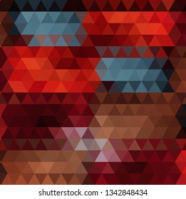 Abstract geometric background of orange, blue and brown triangles. Creative background for your design.