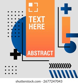 Fundo geométrico abstrato com círculo laranja, formas azuis, pontos e design mínimo moderno