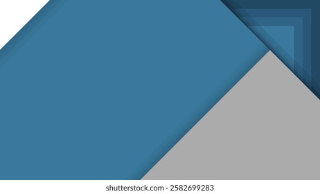 Abstract geometric background with overlapping blue and gray shapes. Modern design with blue and gray tones. Stylish blue and gray abstract layers. Vector background with copy space.