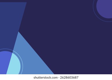 Abstract geometric background with overlapping blue shapes and circles. Blue tones create a modern, abstract design. Ideal for abstract-themed projects. Background with copy space, vector.