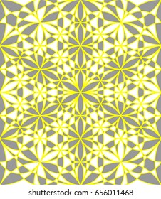 Abstract geometric background with overlapping circles, flower of life detail in white grey and yellow