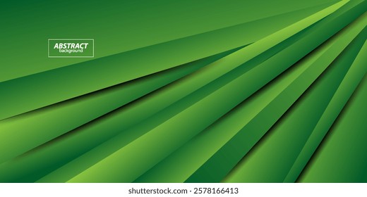 Abstract geometric background overlapping with colorful gradient green lines concept pattern. Bright green simple banner. Vector Eps10
