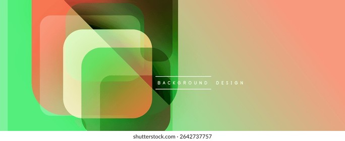 Abstract geometric background. Overlapping squares create modern, vibrant visual effect. Soft gradients, pastel colors dominate composition.