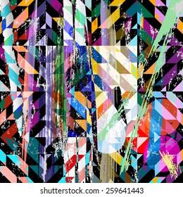 abstract geometric background, with paint strokes, splashes and squares