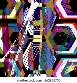 abstract geometric background, with paint strokes, splashes and lines 