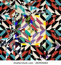 abstract geometric background, with paint strokes, splashes, squares and leaves