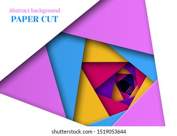 Abstract geometric background in paper cut style. Triangular shape, straight lines. Design for brochures, posters, flyers, advertising. Vector illustration