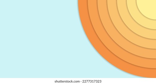 Resumen del fondo geométrico en el estilo de corte de papel. Concepto de verano. Sol degradado en capas y cielo azul. Ilustración vectorial.