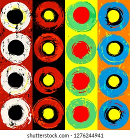 abstract geometric background pattern, with circles, stripes, strokes and splashes