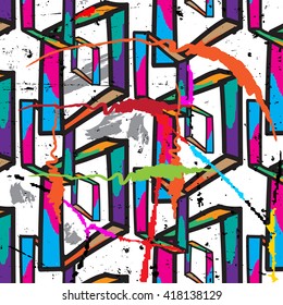 abstract geometric background pattern, with circles, strokes and splashes.painting with bright colors