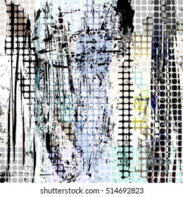 abstract geometric background pattern, with circles/dots, strokes and splashes, grungy