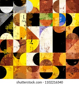 abstract geometric background pattern, retro/vintage style, with circles, strokes and splashes