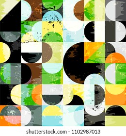 abstract geometric background pattern, retro/vintage style, with circles, strokes and splashes