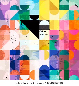 abstract geometric background pattern, retro/vintage style, with circles, strokes and splashes