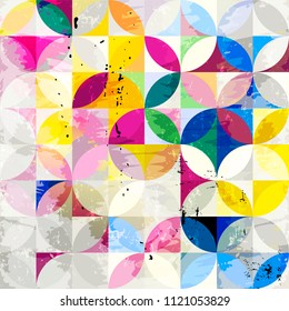 abstract geometric background pattern, retro/vintage style, with circles, strokes and splashes