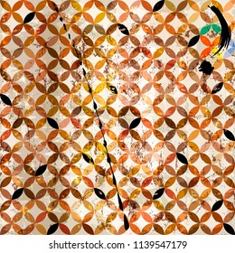 abstract geometric background pattern, retro/vintage style, with circles, strokes and splashes