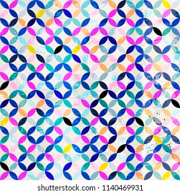 abstract geometric background pattern, retro/vintage style, with circles, strokes and splashes