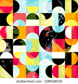 abstract geometric background pattern, retro/vintage style, with circles, strokes and splashes