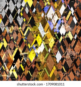 abstract geometric background pattern, retro/vintage style, with rhombus, strokes and splashes