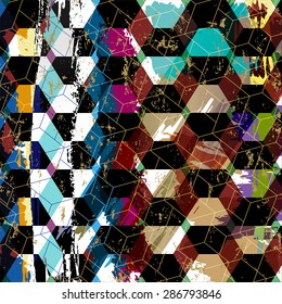 abstract geometric background pattern, retro/vintage style, grungy