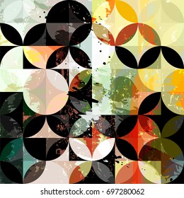 abstract geometric background pattern, retro/vintage style, with circles, strokes and splashes