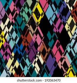 abstract geometric background pattern, with rhombuses/triangles, grungy, colorful