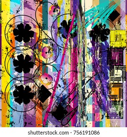 abstract geometric background pattern, with strokes, splashes, flowers and circles
