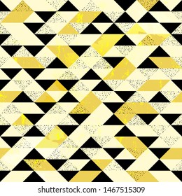 abstract geometric background pattern, with triangles, dots, paint strokes and splashes, seamless