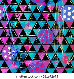 abstract geometric background pattern, with triangles, circles, strokes and splashes