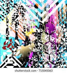 abstract geometric background pattern, with triangles, circles, strokes and splashes