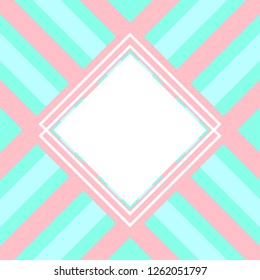 Abstract geometric background. Pink and blue stripes with white squares on the front. Vector illustration.