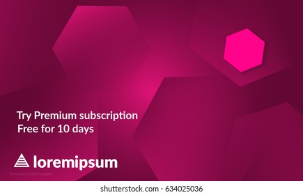 Abstract geometric background with pink gradient vanishing hexagons. Modern template for social media banner. Contemporary material design with realistic shadow over flat gradient background.