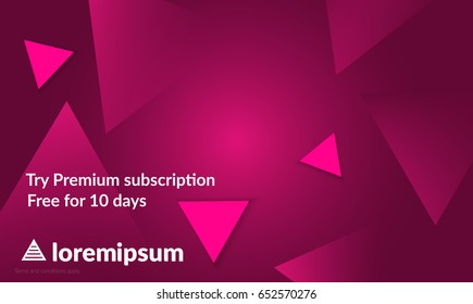 Abstract geometric background with pink gradient vanishing triangles. Modern template for social media banner. Contemporary material design with realistic shadow over flat gradient background.