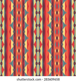 Abstract geometric background in pink and orange colors. Seamless vector pattern. Boho fashion design style. Ethnic tribal artwirk. 