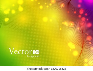 Abstract geometric background with place for text. Green, yellow and purple gradient with sparkles and dynamic lines