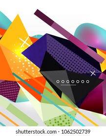 Resumen de fondo geométrico, elementos triangulares poligonales, líneas y texturas materiales, elementos holográficos. Plantilla abstracta moderna de vectores