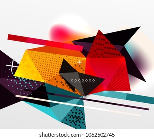 Resumen de fondo geométrico, elementos triangulares poligonales, líneas y texturas materiales, elementos holográficos. Plantilla abstracta moderna de vectores