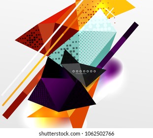 Resumen de fondo geométrico, elementos triangulares poligonales, líneas y texturas materiales, elementos holográficos. Plantilla abstracta moderna de vectores