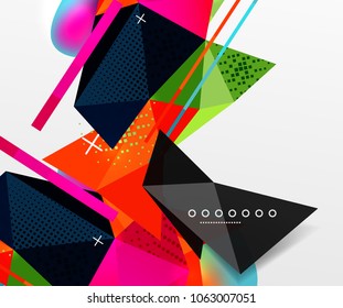 Abstract geometric background, polygonal triangle elements, lines and material textures, holographic elements. Vector modern abstract template